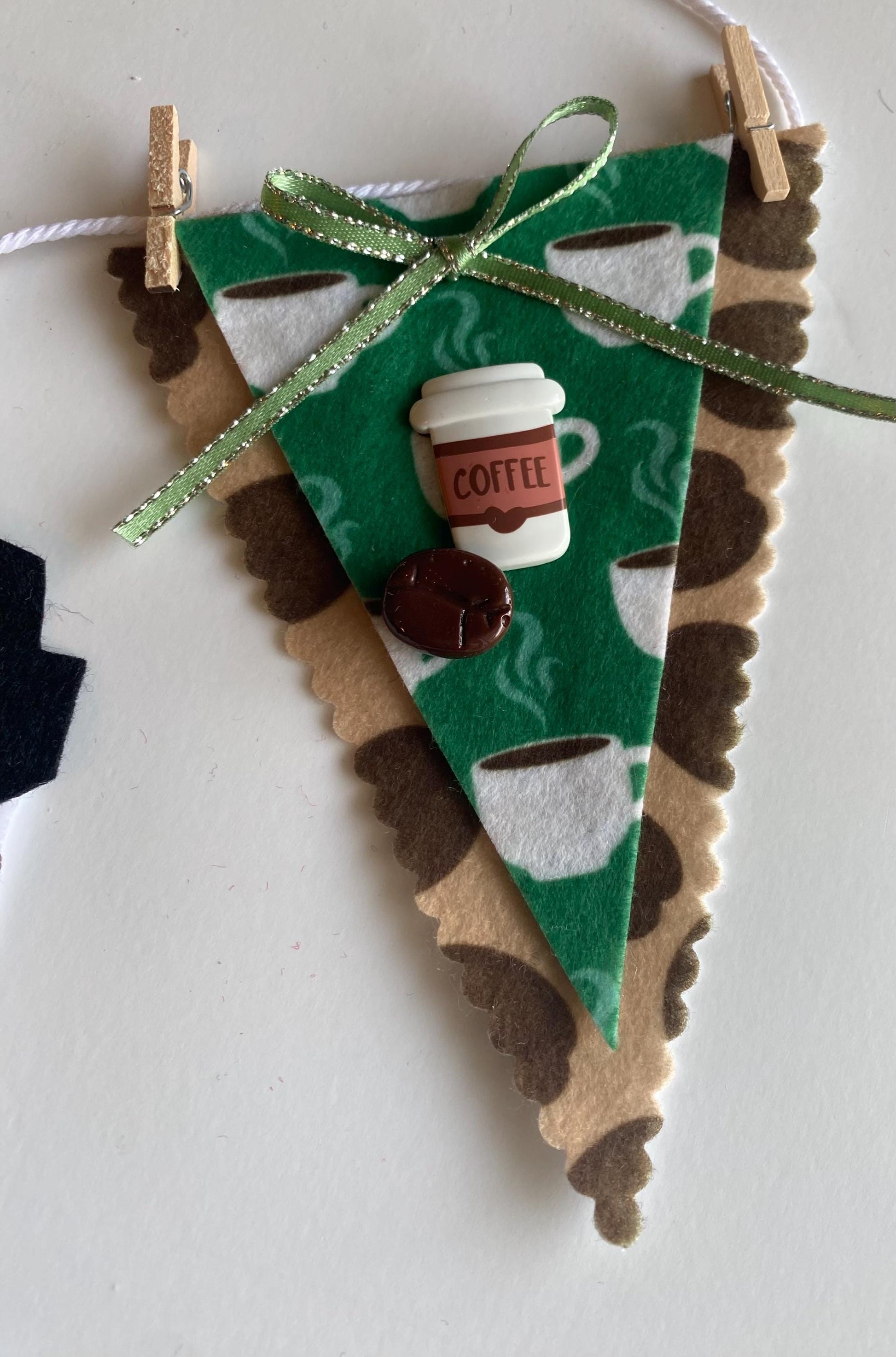 Coffee Lovers Banner, Miniature Felt Garland, Coffee Bean Bunting, Coffee Bar Wall Hanging Decoration