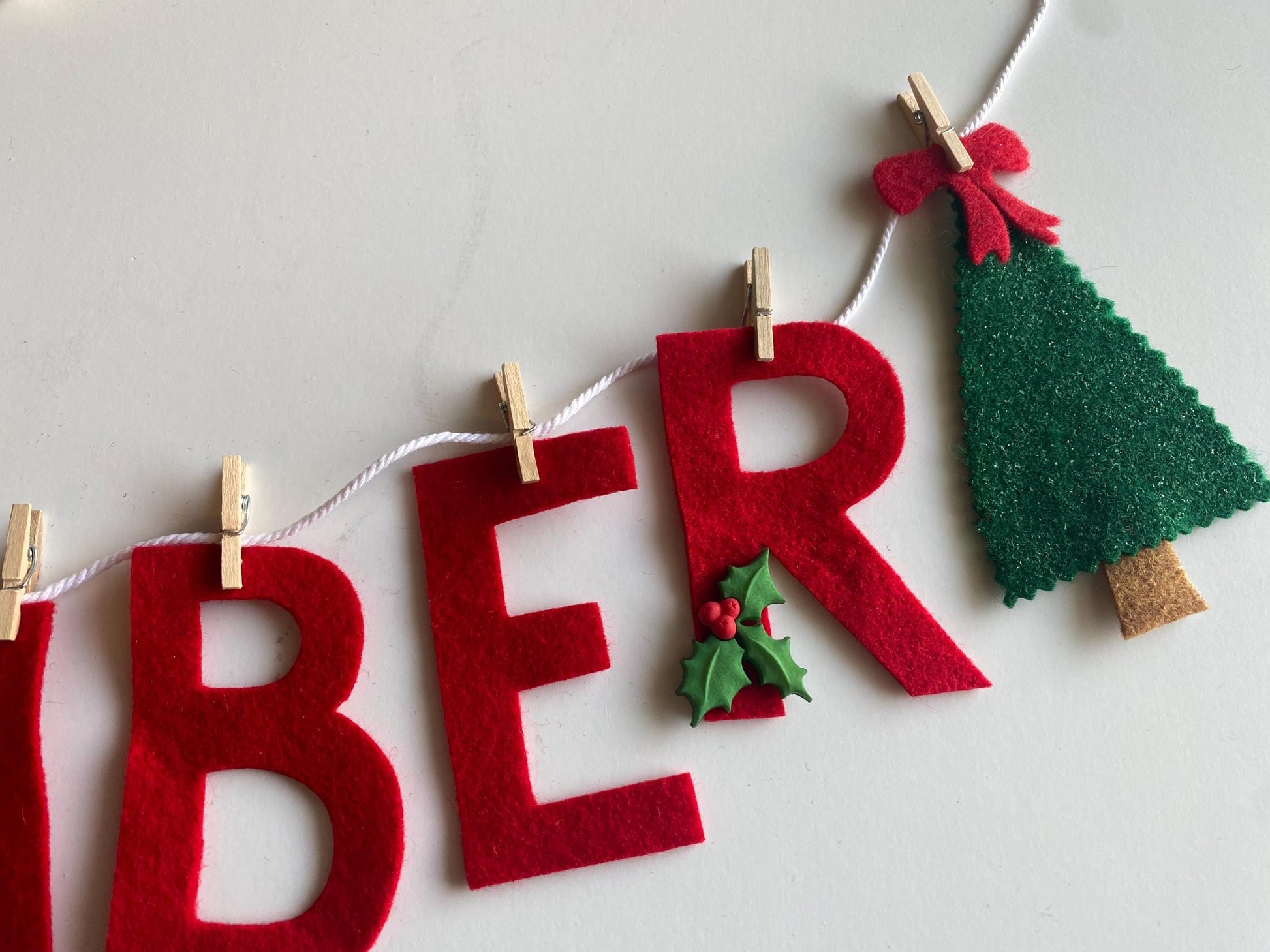 December Monthly Banner, Christmas Tree Garland with Snowflake, Classroom Bulletin Board Bunting with Holly