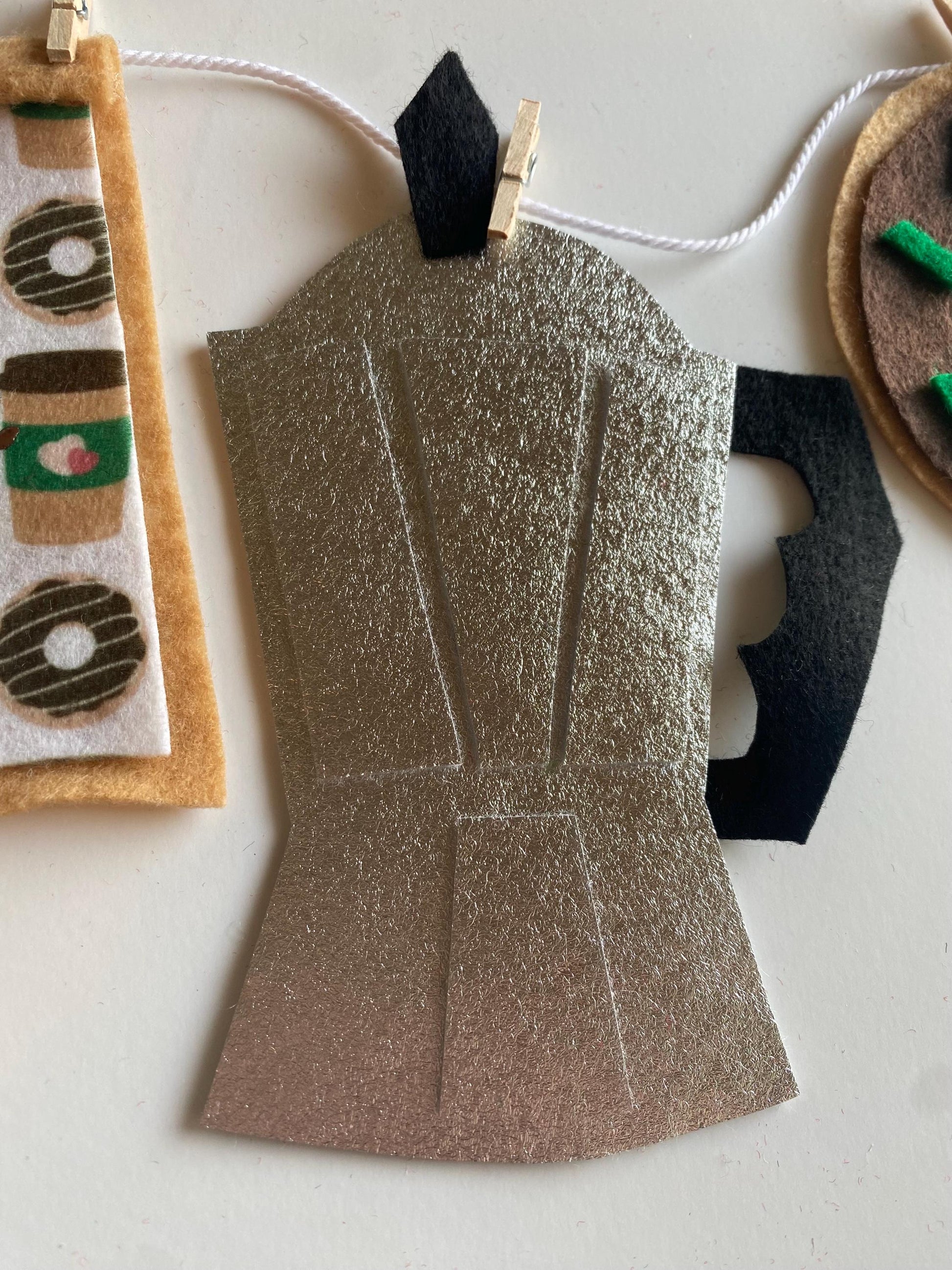 Coffee Lovers Banner, Miniature Felt Garland, Coffee Bean Bunting, Coffee Bar Wall Hanging Decoration