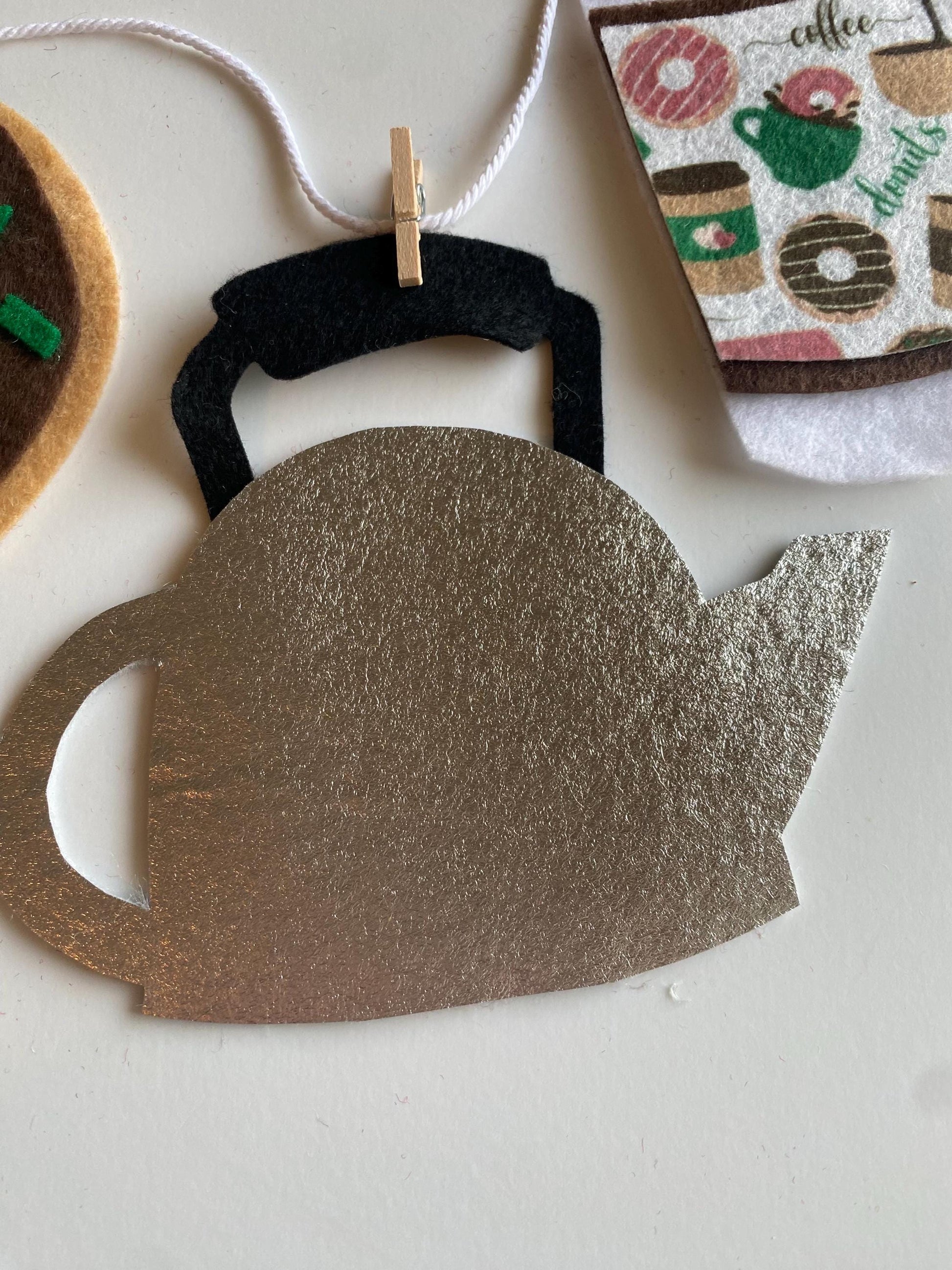Coffee Lovers Banner, Miniature Felt Garland, Coffee Bean Bunting, Coffee Bar Wall Hanging Decoration