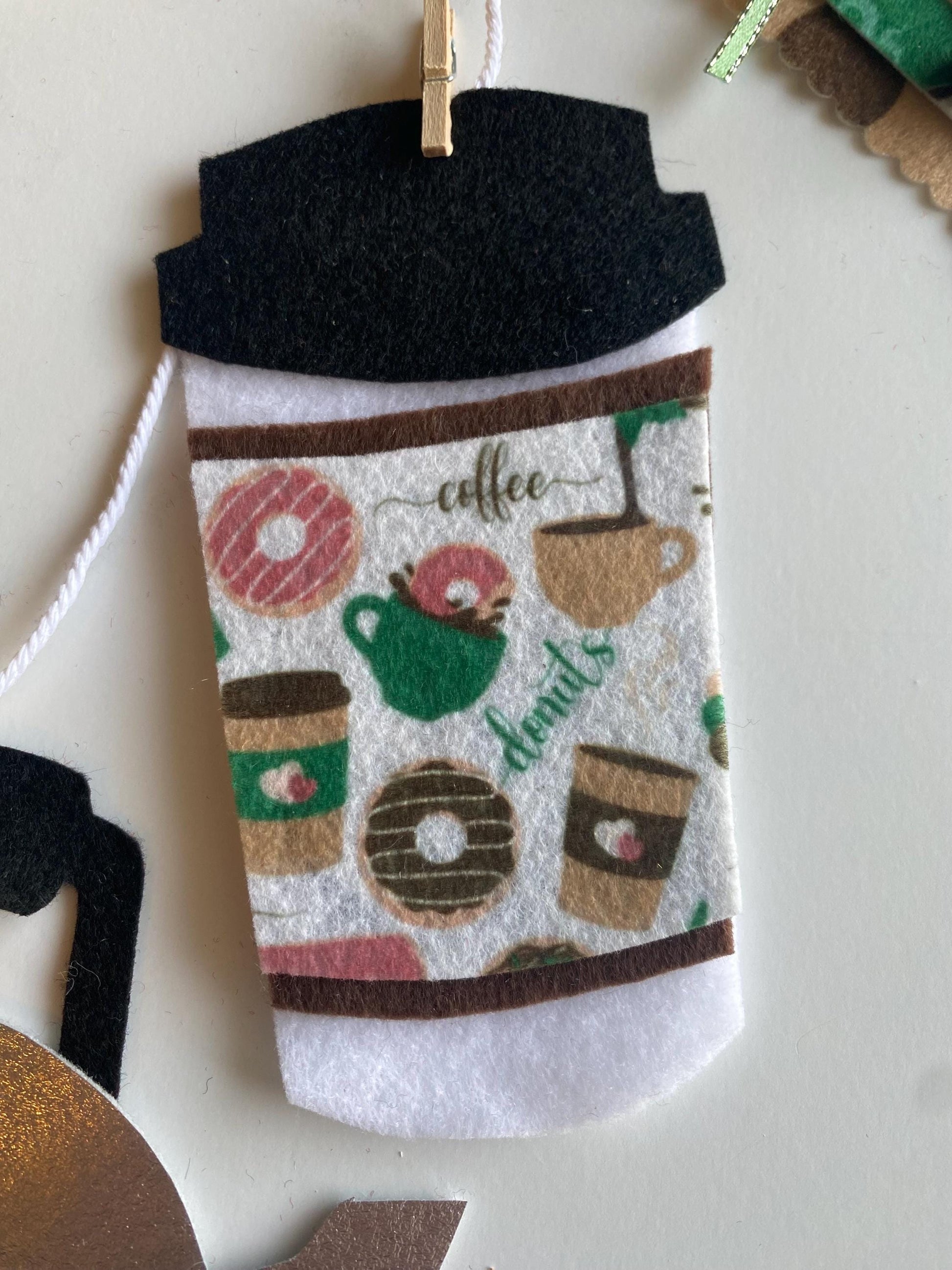Coffee Lovers Banner, Miniature Felt Garland, Coffee Bean Bunting, Coffee Bar Wall Hanging Decoration
