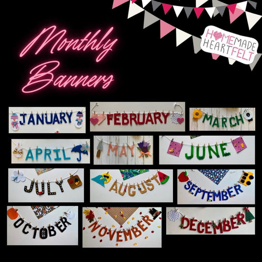 Set of 12 Miniature Felt Monthly Word Banners, Small Calendar Garlands for Bulletin Boards or Home Decorating, Clothesline Mantel Bunting
