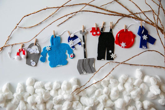 Snowy Miniature Winter Felt Clothesline Banner Garland Bunting Wall Hanging Decoration