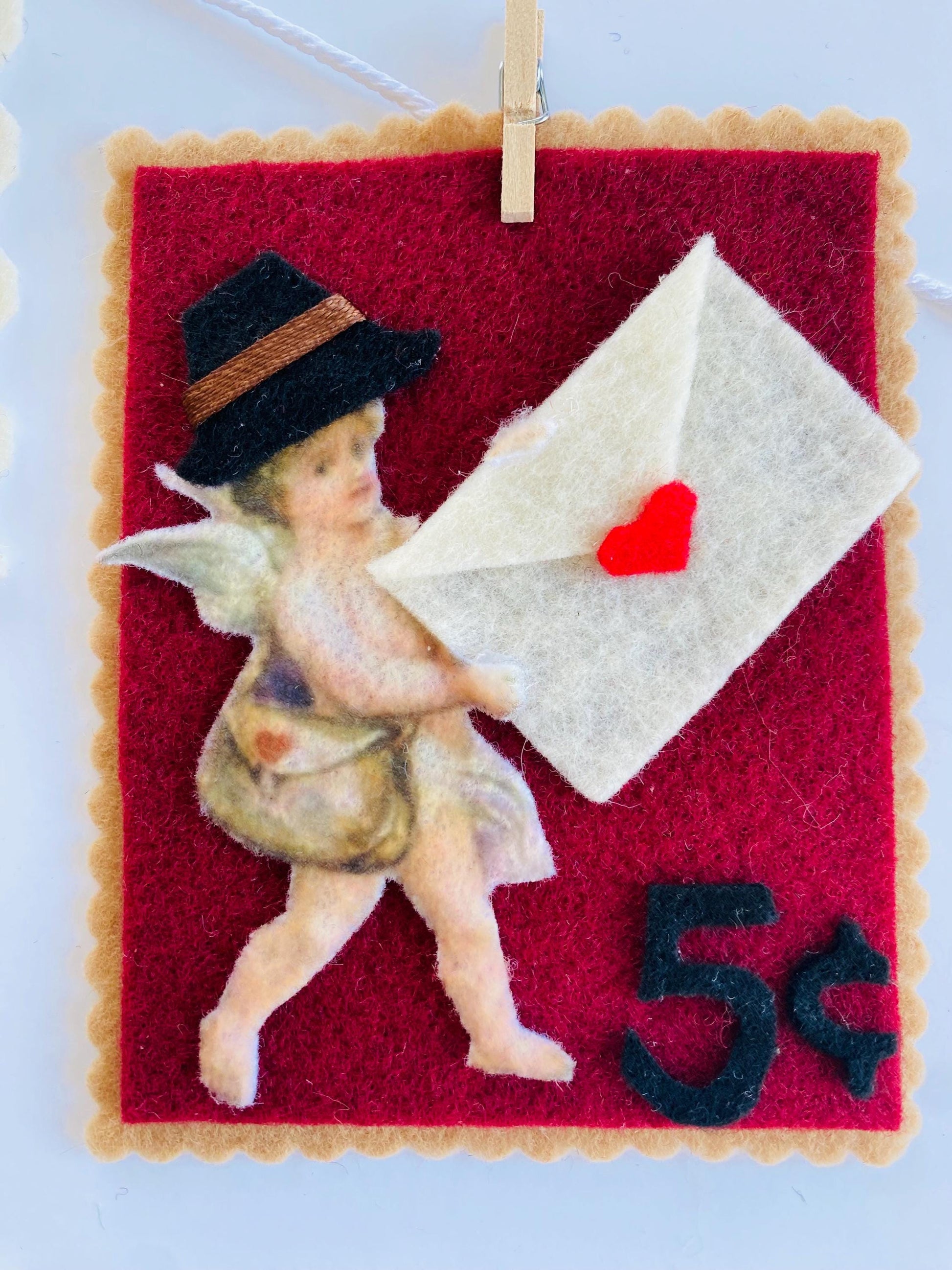 Vintage Inspired Felt Stamps Banner, Valentine’s Day Stamp Garland, Cupid Clothesline Banner, Victorian Style Postage Stamp Home Decoration