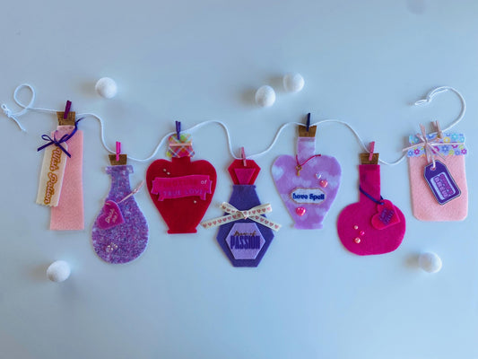 Love Potions Banner, Cupid’s Brew Garland, Valentine’s Day Bunting, Decoration for Parties or February Home Decor