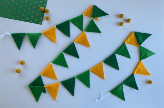 Triangle Bunting, St Patrick’s Day Green and Yellow Triangle Flag Garland, Mardi Gras Bunting, 6 feet long Felt Mantel Swag