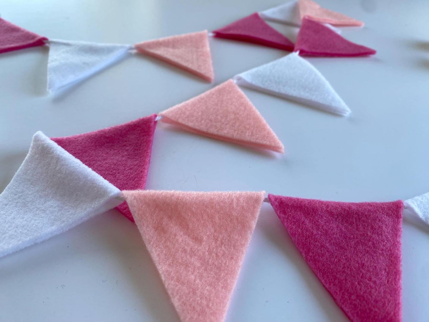 Triangle Bunting, St Valentine’s Day Pink and White Triangle Flag Garland, Baby Girl Bunting, 6 feet long Felt Mantel Swag or Party Decor