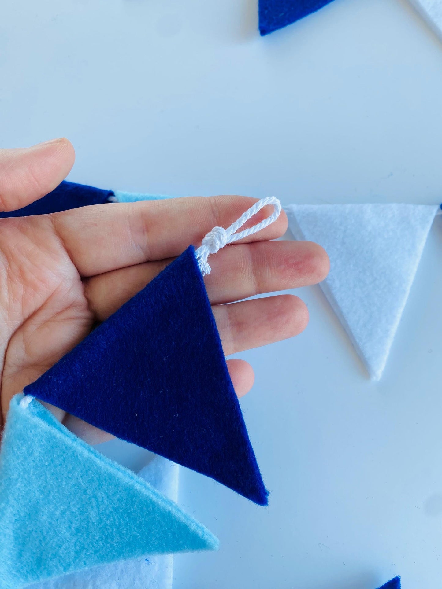 Triangle Bunting, Winter Blue and White Triangle Flag Garland, Baby Boy Bunting, 6 feet long Felt Mantel Swag or Party Decor