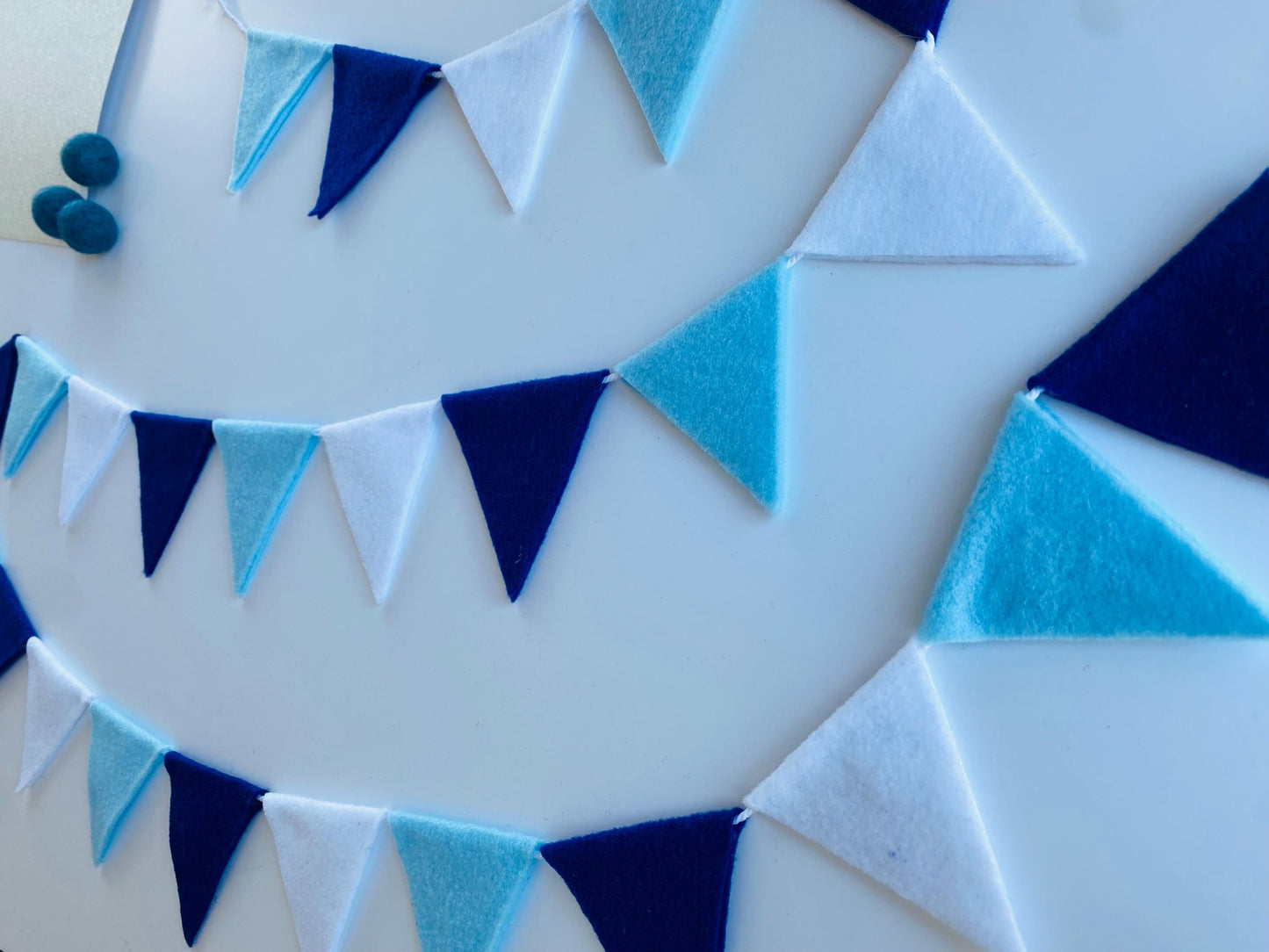 Triangle Bunting, Winter Blue and White Triangle Flag Garland, Baby Boy Bunting, 6 feet long Felt Mantel Swag or Party Decor