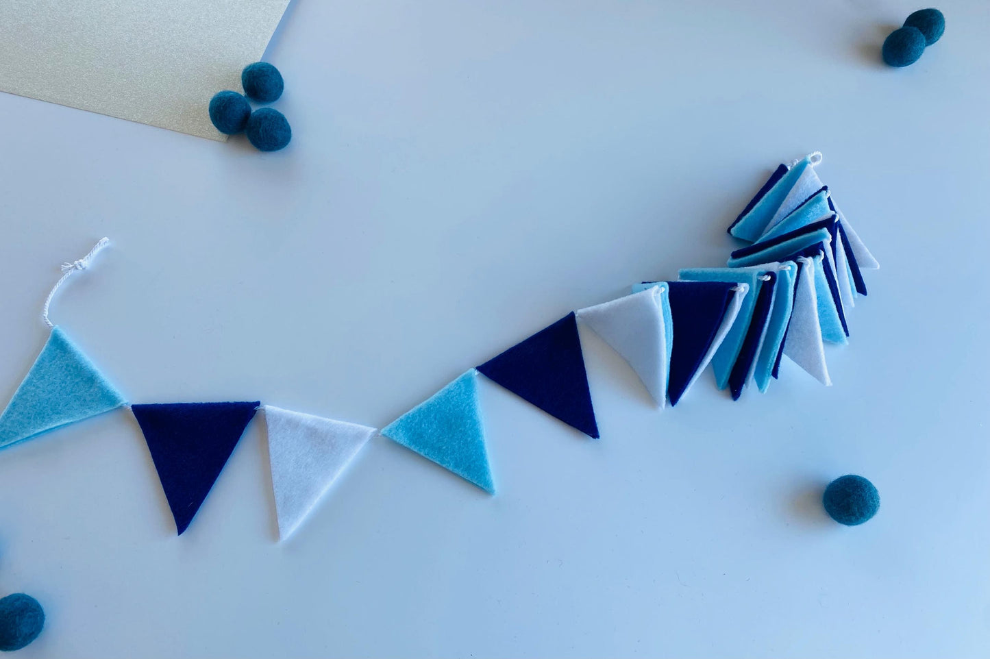 Triangle Bunting, Winter Blue and White Triangle Flag Garland, Baby Boy Bunting, 6 feet long Felt Mantel Swag or Party Decor