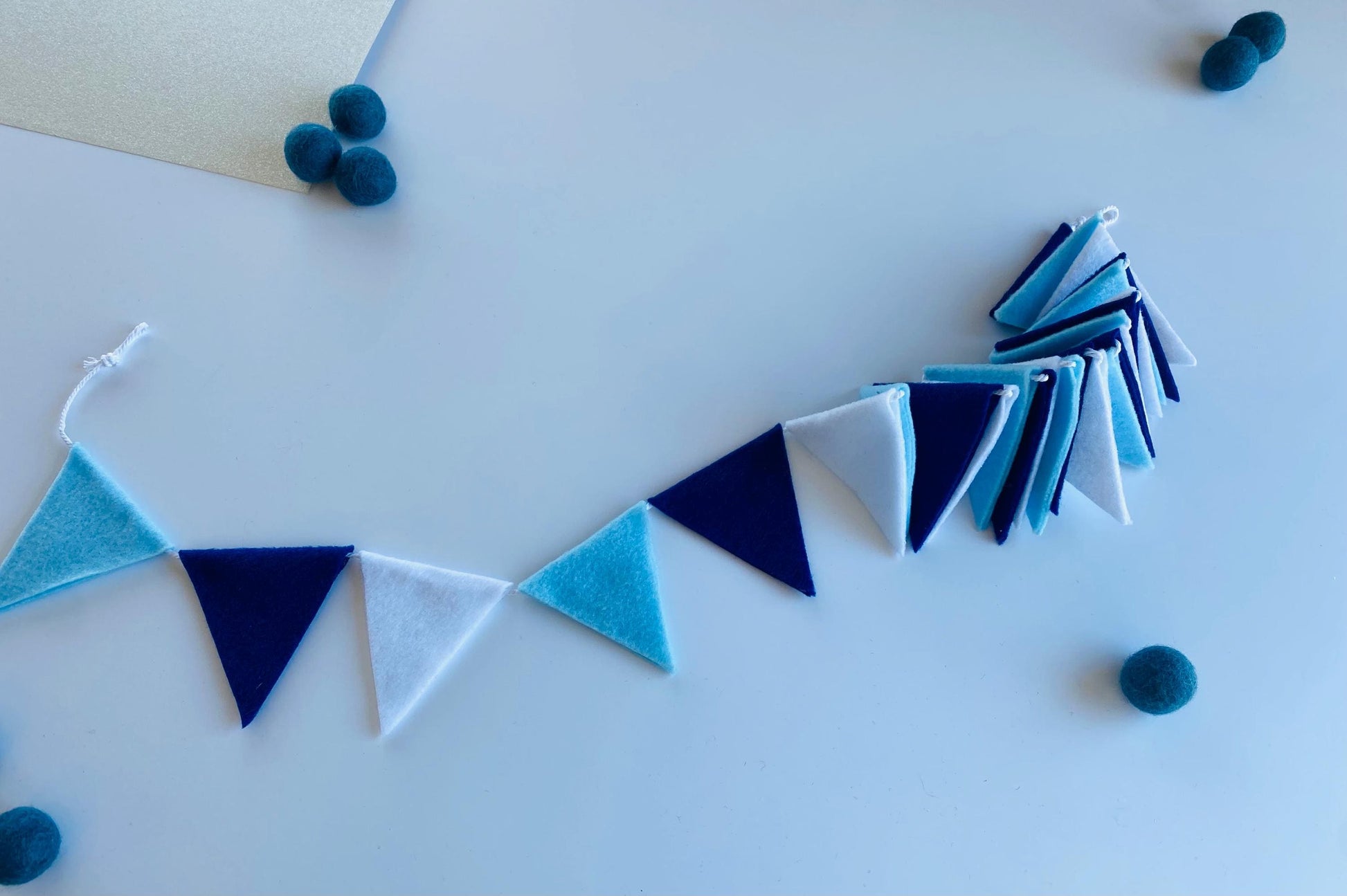 Triangle Bunting, Winter Blue and White Triangle Flag Garland, Baby Boy Bunting, 6 feet long Felt Mantel Swag or Party Decor