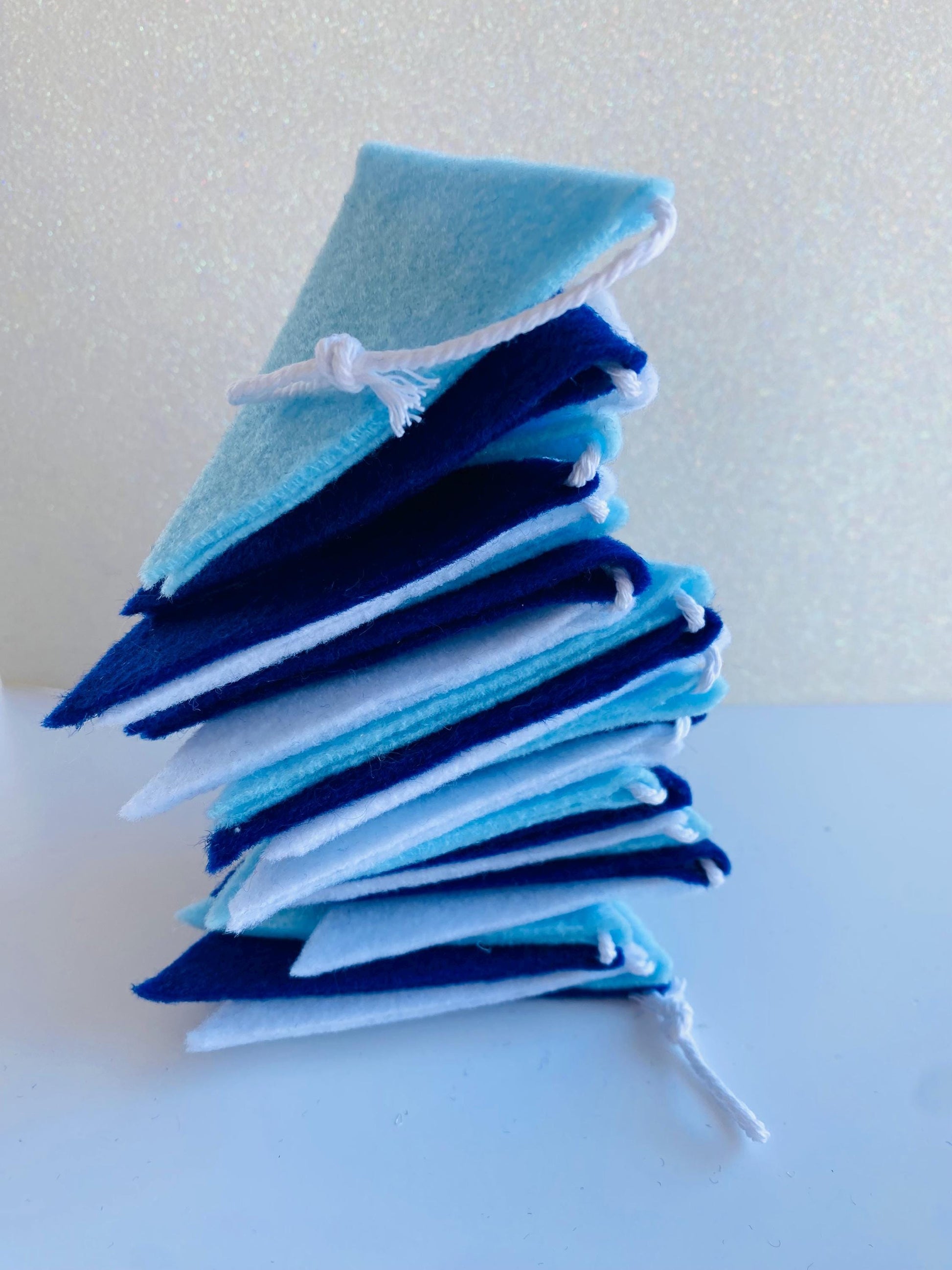 Triangle Bunting, Winter Blue and White Triangle Flag Garland, Baby Boy Bunting, 6 feet long Felt Mantel Swag or Party Decor
