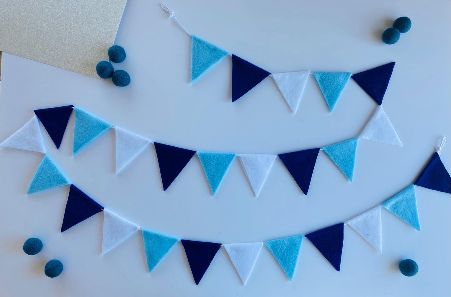Triangle Bunting, Winter Blue and White Triangle Flag Garland, Baby Boy Bunting, 6 feet long Felt Mantel Swag or Party Decor