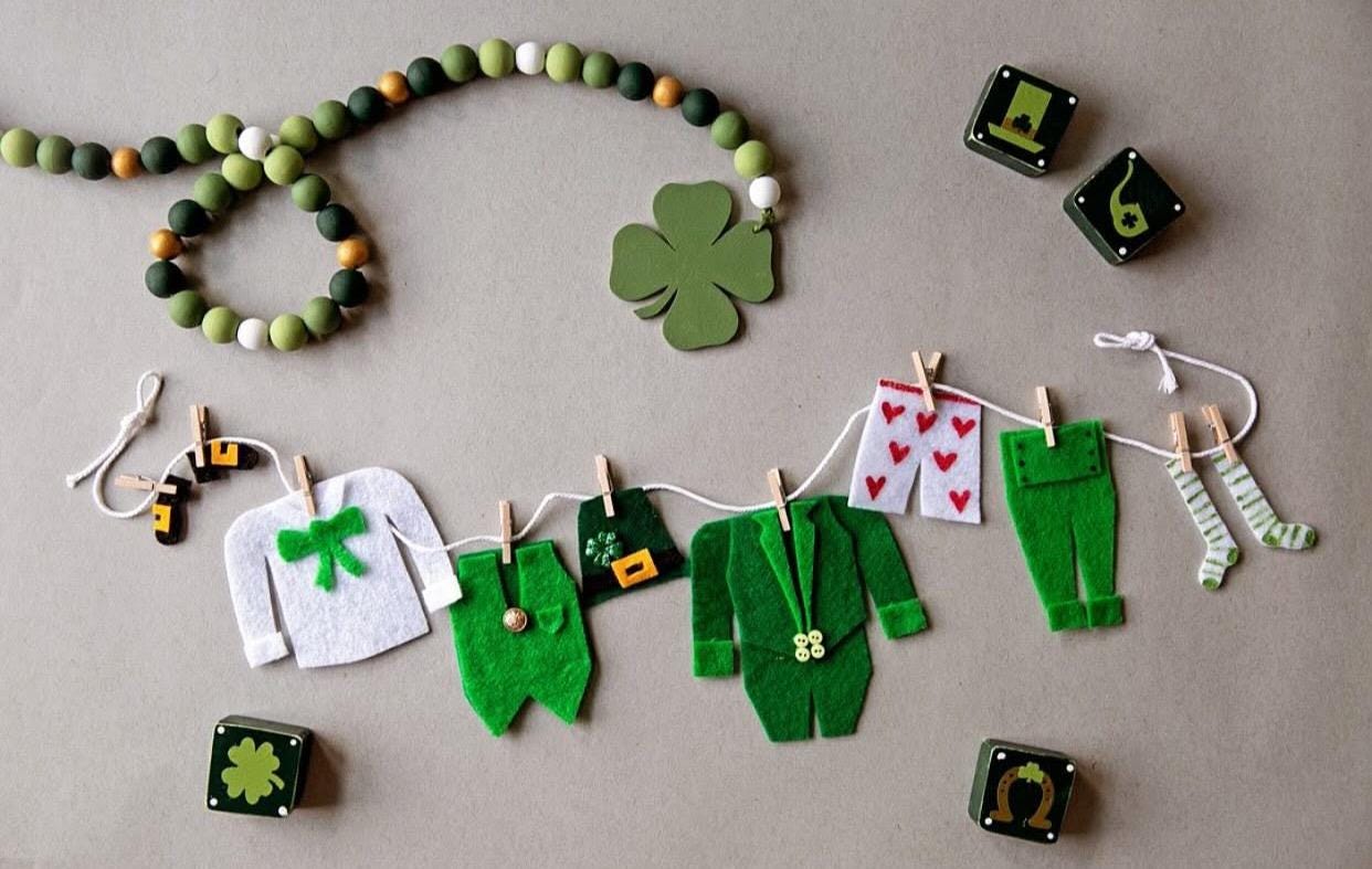 Leprechaun Laundry Clothesline Banner Pattern, St. Patrick’s Day Miniature Clothesline PDF Template for DIY Crafting