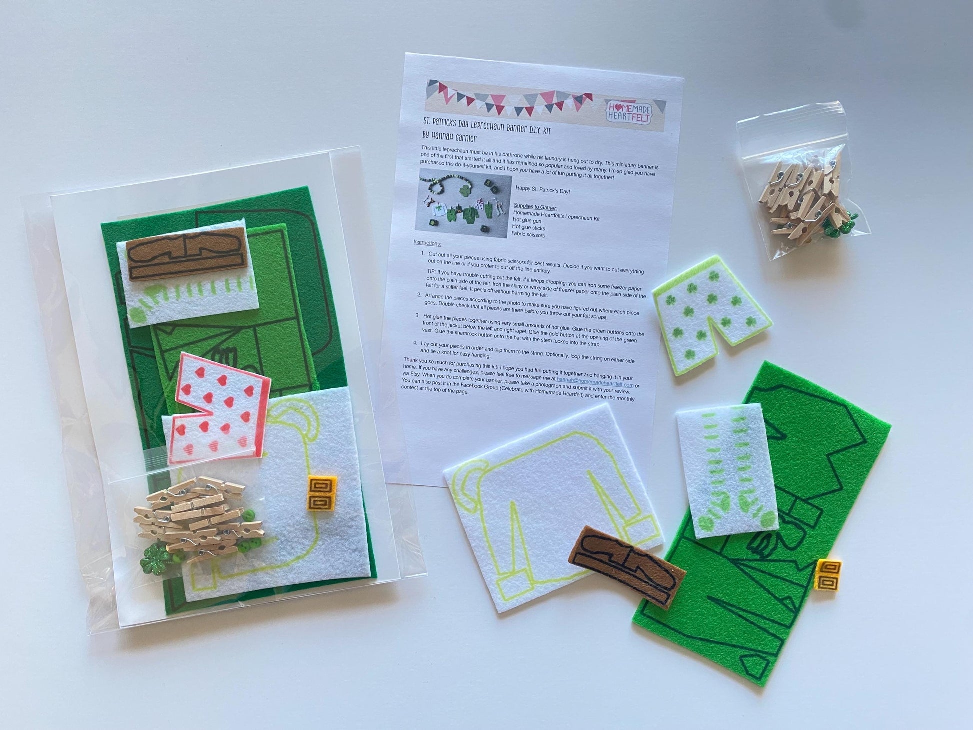 Leprechaun Clothesline Banner Craft Kit, Laundry Line Do-It-Yourself Garland, St. Patrick’s Day DIY Felt Bunting Craft Set, Ladies DIY Party