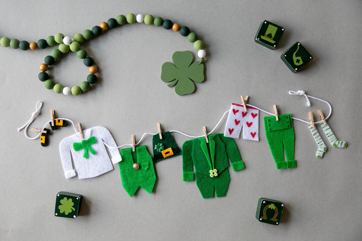 Six Holiday Clothesline Banner, Six Month Set, Miniature Felt Garlands Bundle: Leprechaun, Easter Bunny, Uncle Sam, Witch, Pilgrim, and Elf