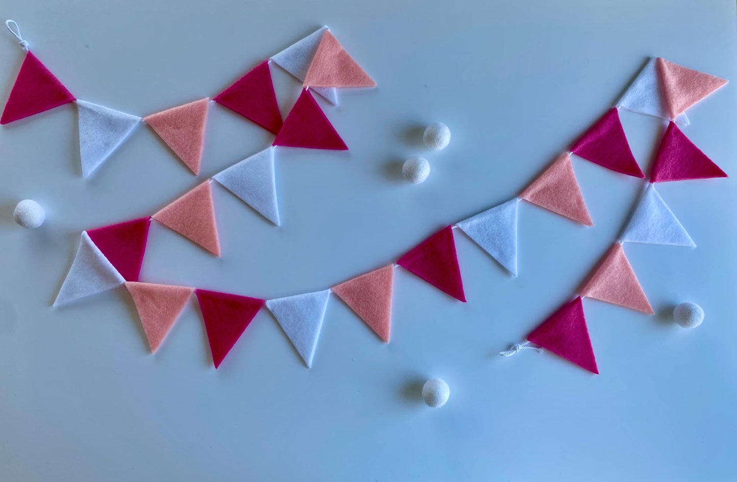 Triangle Bunting, St Valentine’s Day Pink and White Triangle Flag Garland, Baby Girl Bunting, 6 feet long Felt Mantel Swag or Party Decor