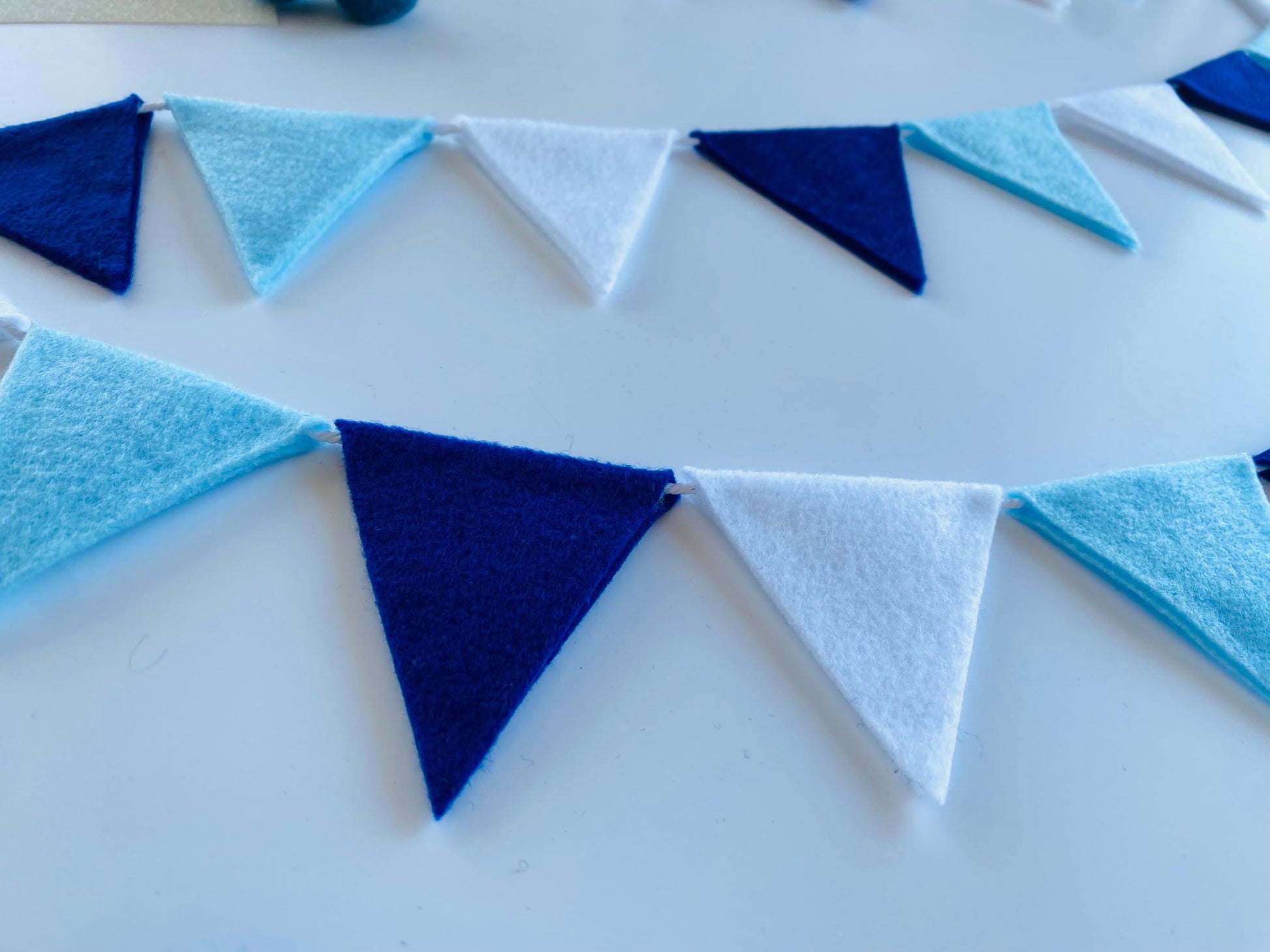 Triangle Bunting, Winter Blue and White Triangle Flag Garland, Baby Boy Bunting, 6 feet long Felt Mantel Swag or Party Decor