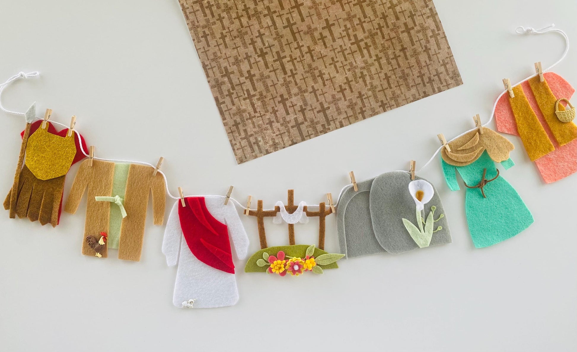 The Easter Story Nativity Clothesline Banner Miniature Felt Garland Bunting Wall Hanging Decoration