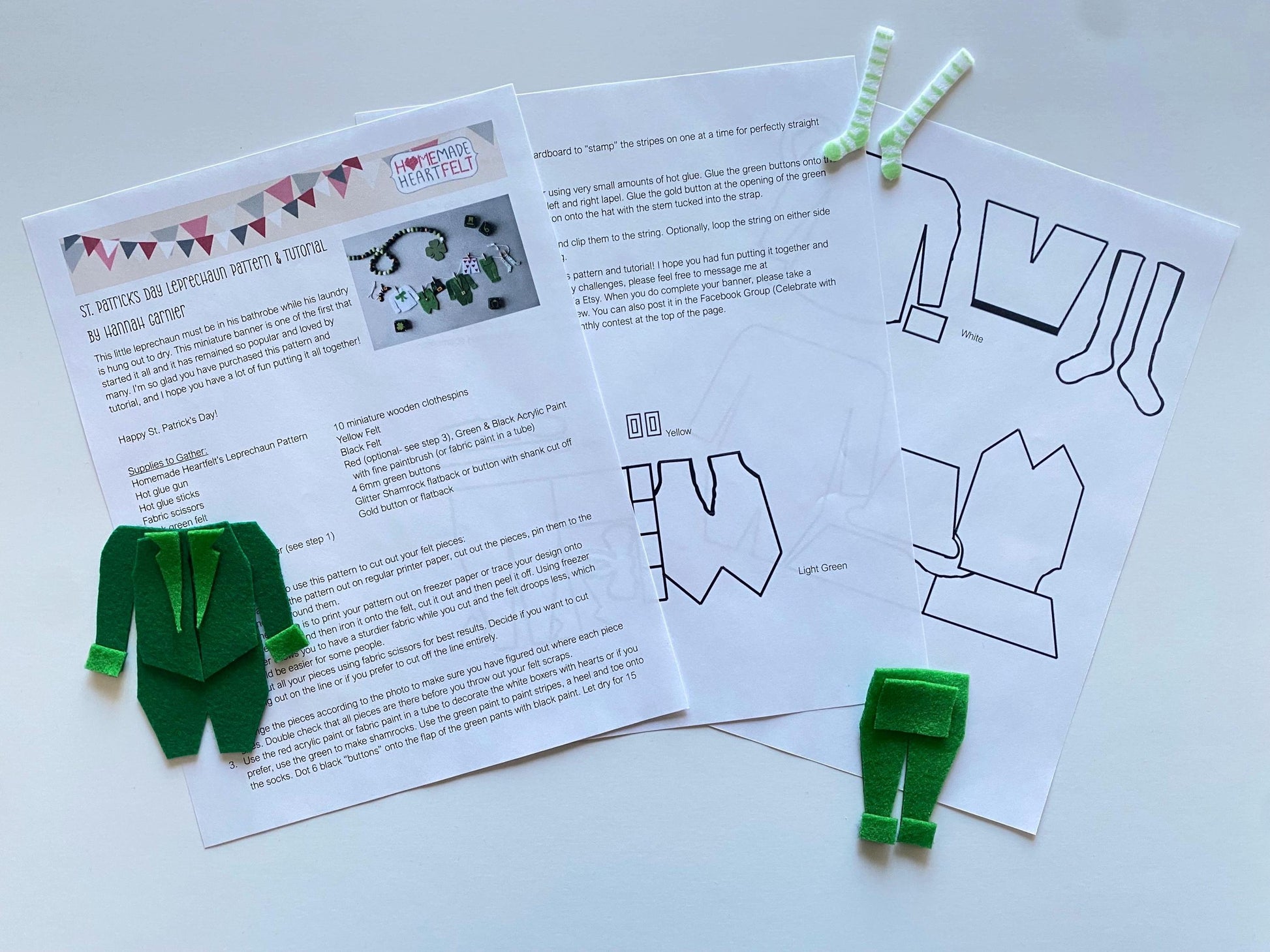 Leprechaun Laundry Clothesline Banner Pattern, St. Patrick’s Day Miniature Clothesline PDF Template for DIY Crafting