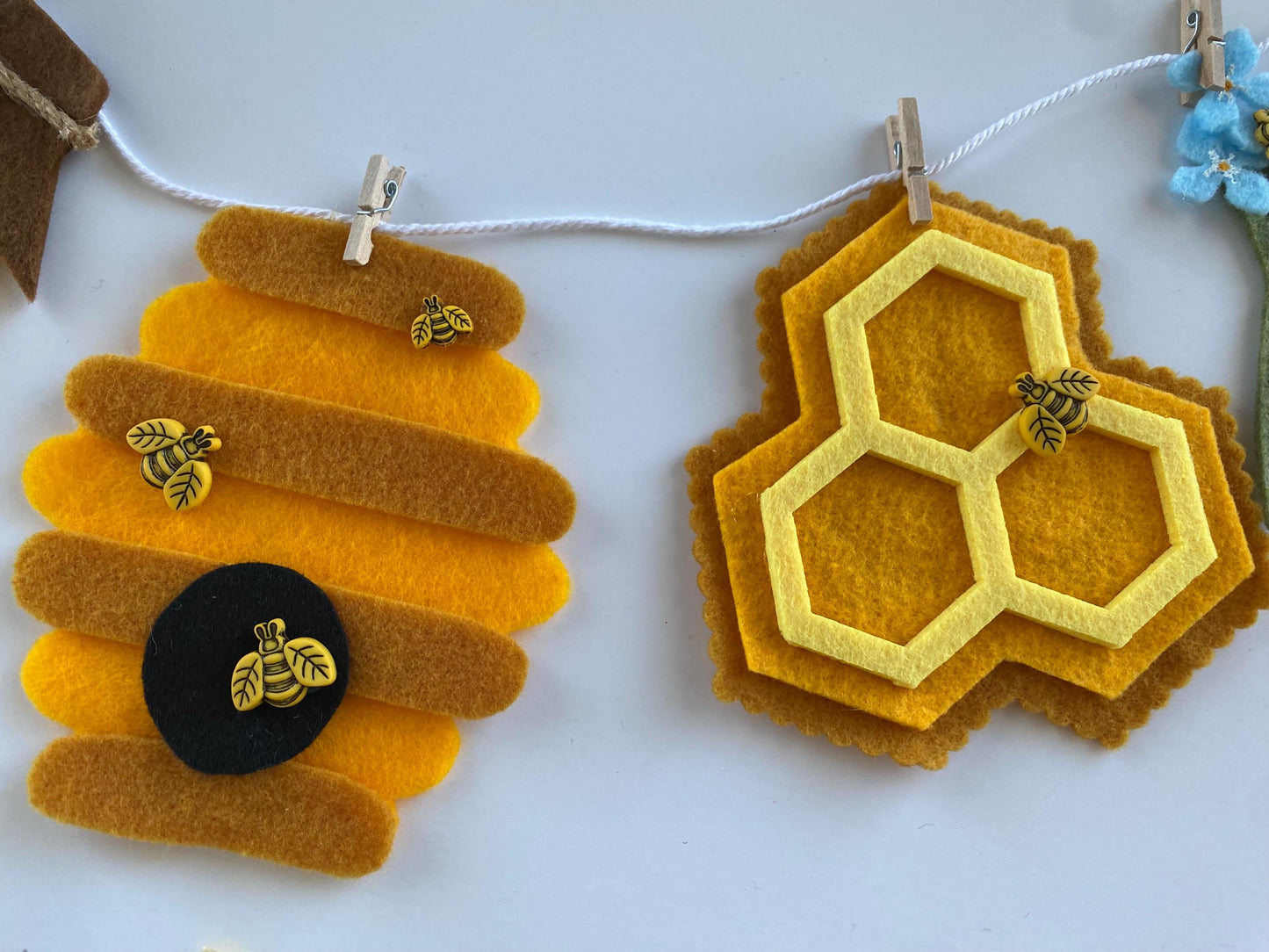 Bee Garland, Bee Hive Decoration, Spring Fabric Garland, Bumble Bee Bunting, Honey Banner, Honeybee Decor, Honey Bee Banner, Set of Two