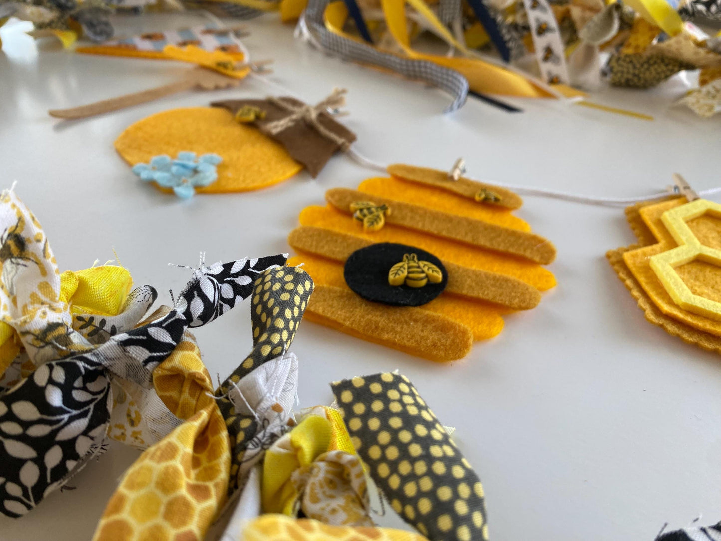 Bee Garland, Bee Hive Decoration, Spring Fabric Garland, Bumble Bee Bunting, Honey Banner, Honeybee Decor, Honey Bee Banner, Set of Two