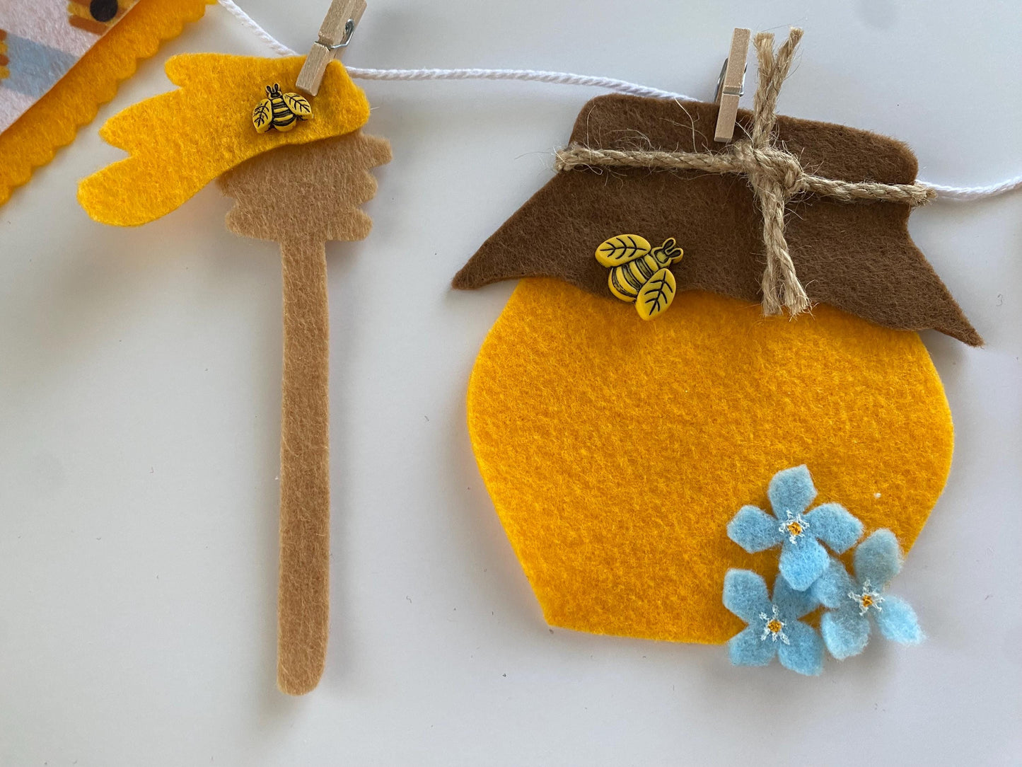 Bee Garland, Bee Hive Decoration, Spring Fabric Garland, Bumble Bee Bunting, Honey Banner, Honeybee Decor, Honey Bee Banner, Set of Two