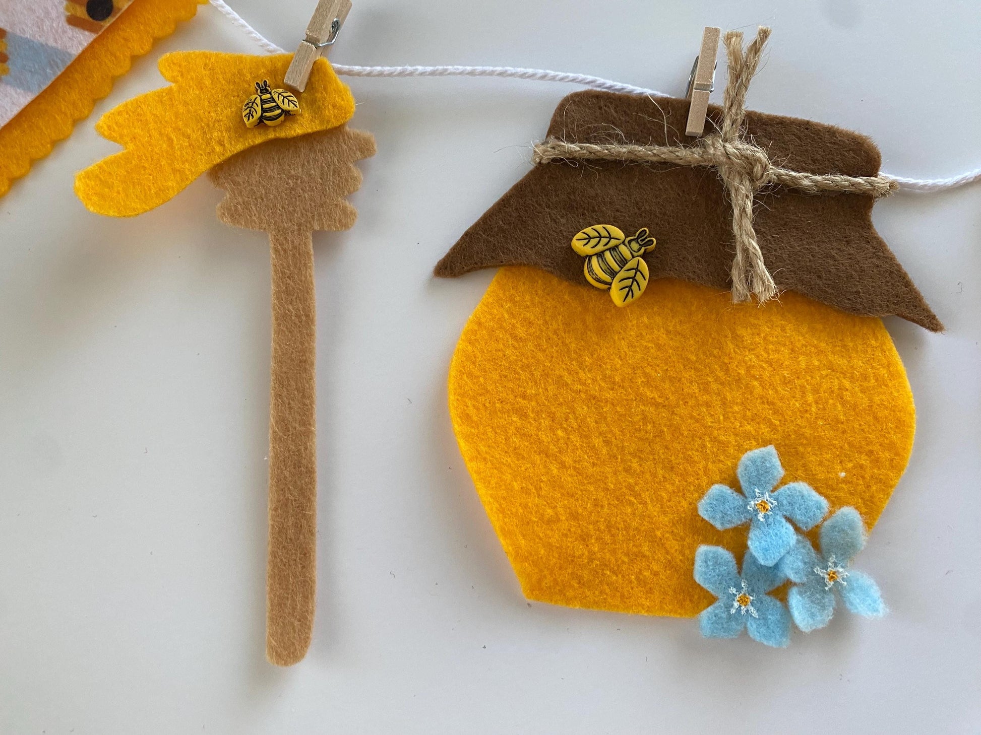 Bee Garland, Bee Hive Decoration, Spring Fabric Garland, Bumble Bee Bunting, Honey Banner, Honeybee Decor, Honey Bee Banner, Set of Two