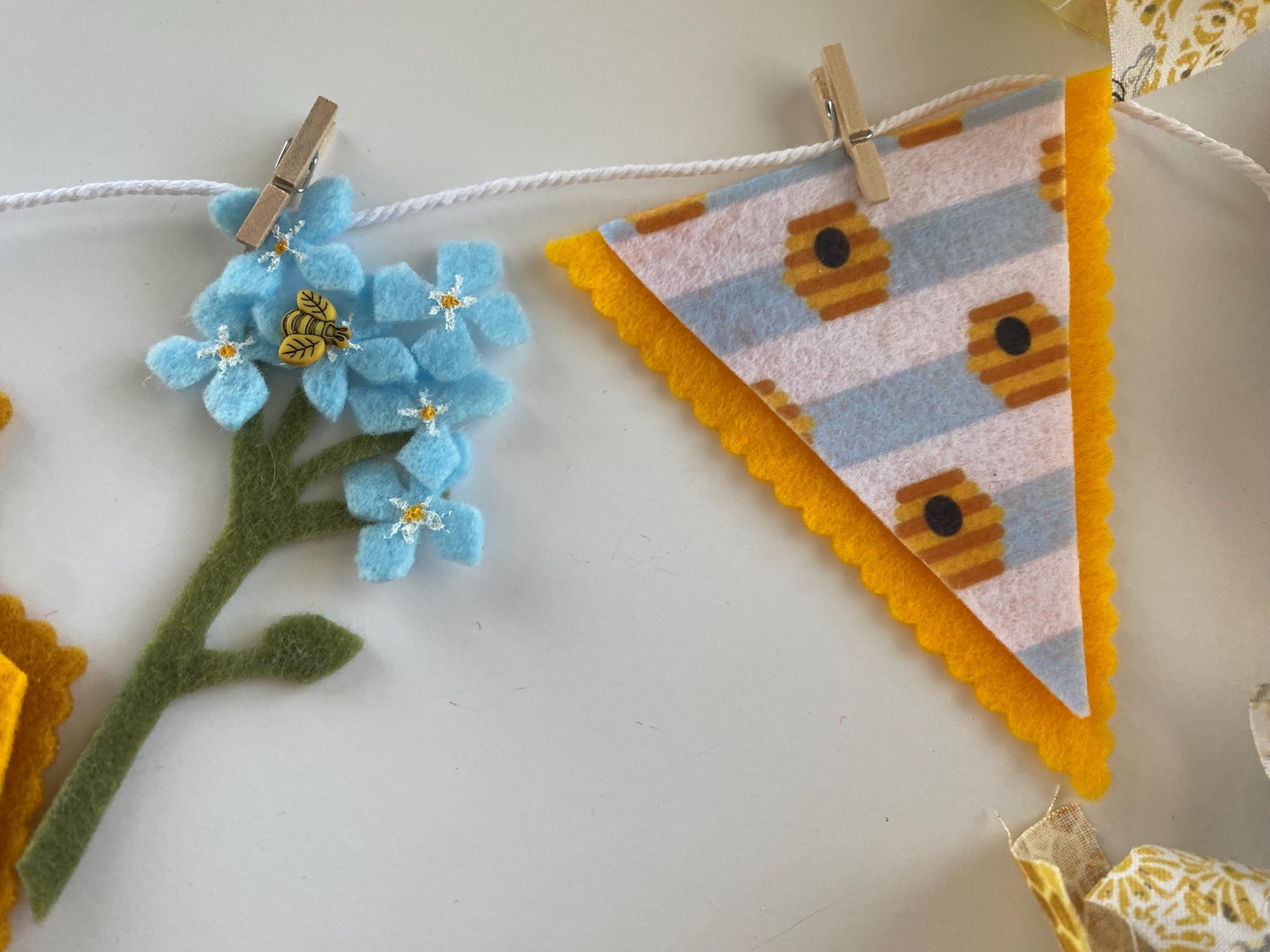 Bee Garland, Bee Hive Decoration, Spring Fabric Garland, Bumble Bee Bunting, Honey Banner, Honeybee Decor, Honey Bee Banner, Set of Two