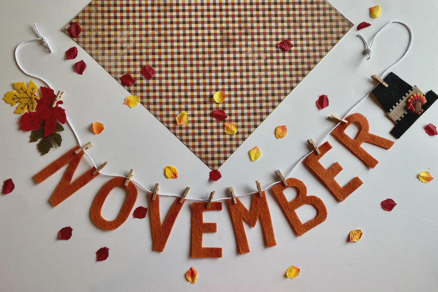 Set of 12 Miniature Felt Monthly Word Banners, Small Calendar Garlands for Bulletin Boards or Home Decorating, Clothesline Mantel Bunting