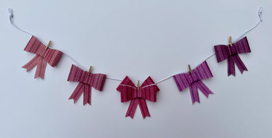 Pink Bow Banner, Felt Bow Garland, Faux Sweater Printed Bow Bunting, Wall Hanging Decoration for February and Valentine’s Day