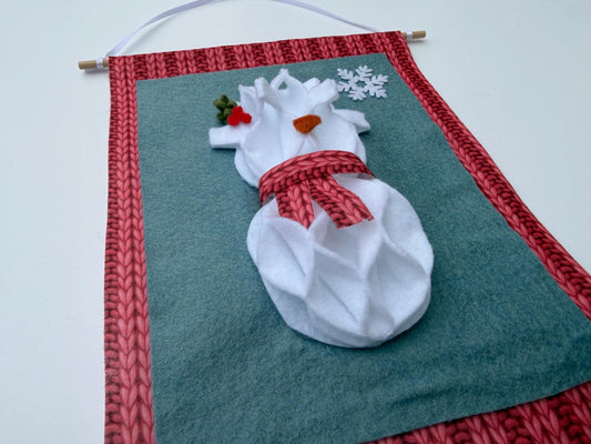 Snowman Banner, 3-Dimensional Honeycomb Snowman Sign, Felt Flag Pennant Wall Hanging