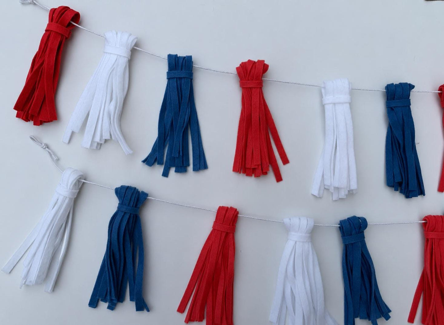Felt Tassel Garland, Red, White & Blue Patriotic Fireplace Swag, Fringe Bunting Swag