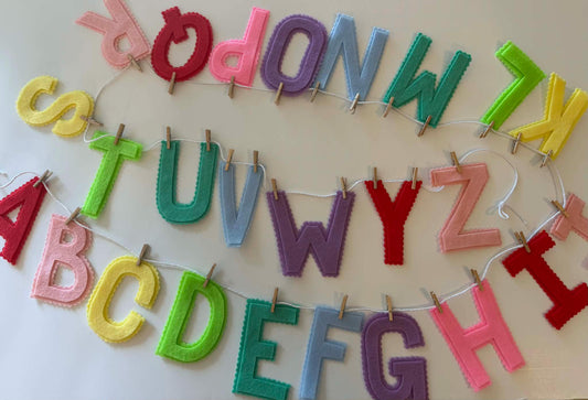 ABC Pastel Rainbow Alphabet Garland, Felt Clothesline Banner, Classroom Bunting for Decoration