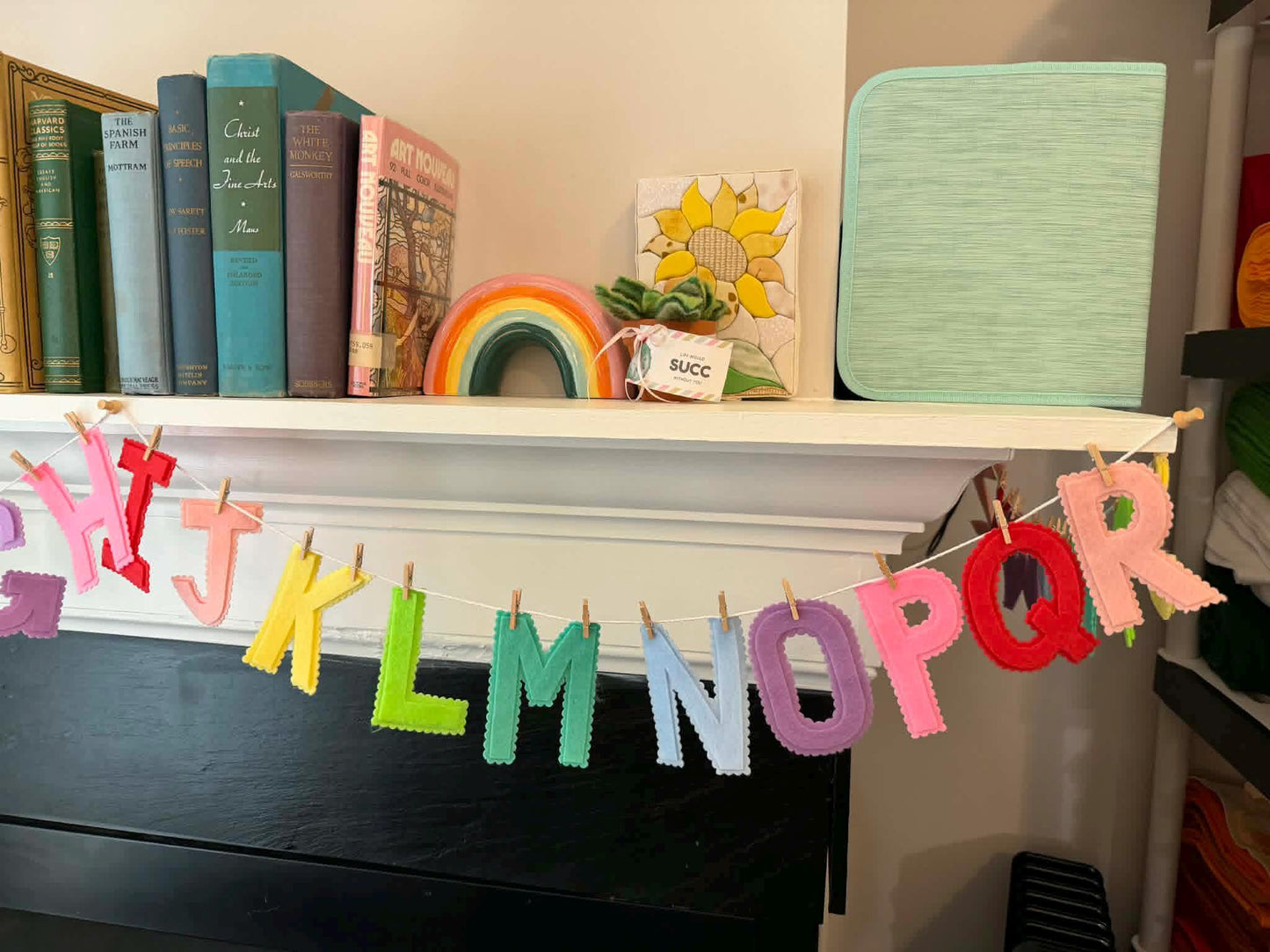ABC Pastel Rainbow Alphabet Garland, Felt Clothesline Banner, Classroom Bunting for Decoration