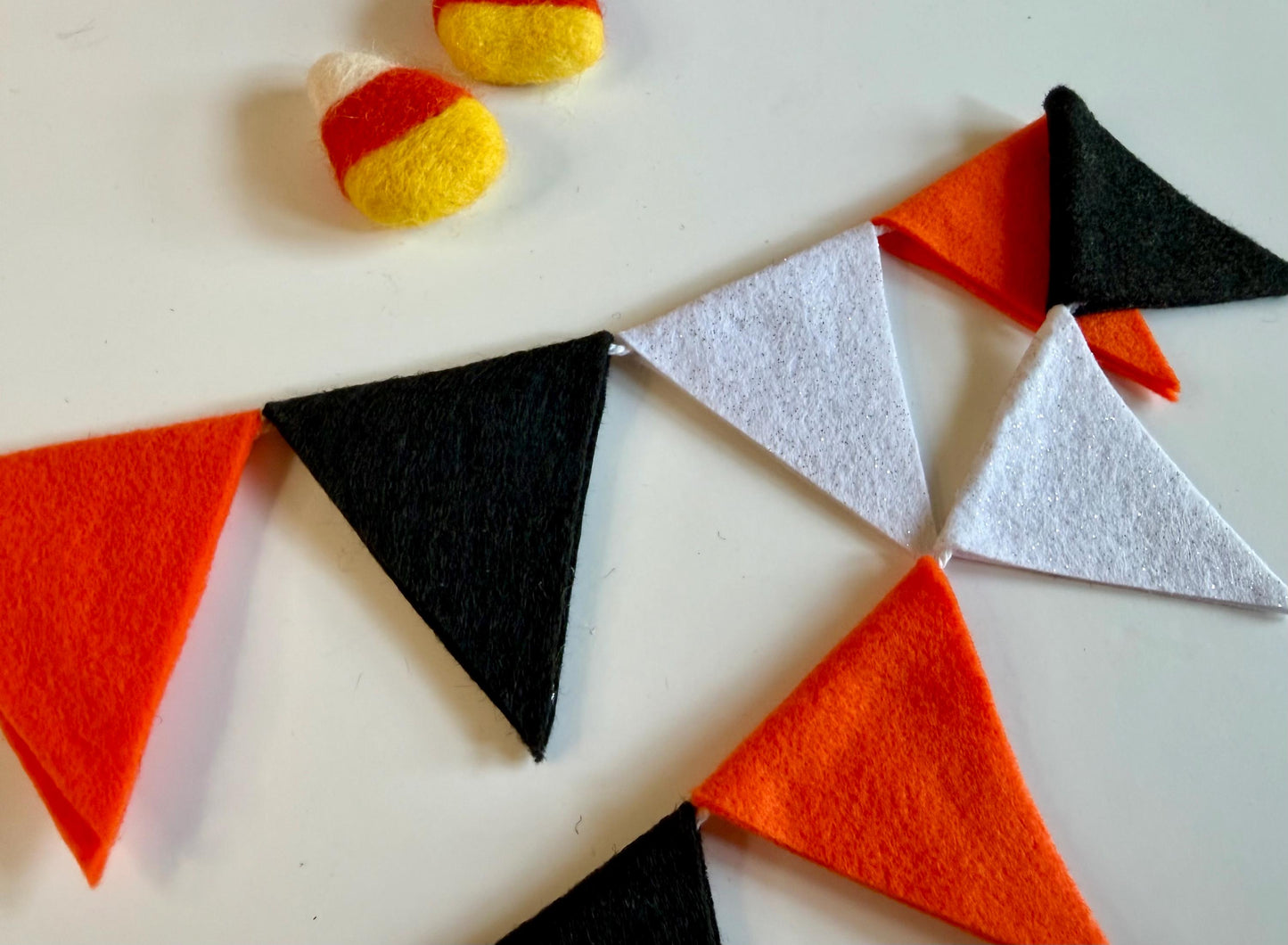 Halloween Triangle Bunting, October Colors Seasonal Flag Garland, Summerween Spooky Season Banner, 6 feet long Felt Mantel Swag
