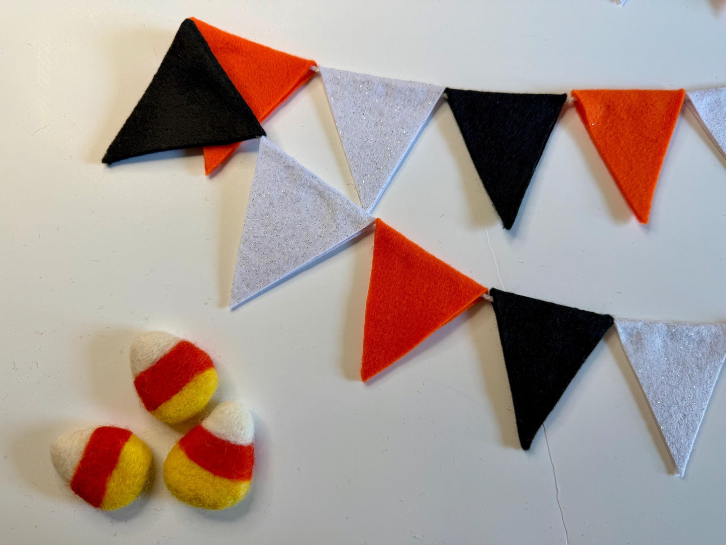 Halloween Triangle Bunting, October Colors Seasonal Flag Garland, Summerween Spooky Season Banner, 6 feet long Felt Mantel Swag