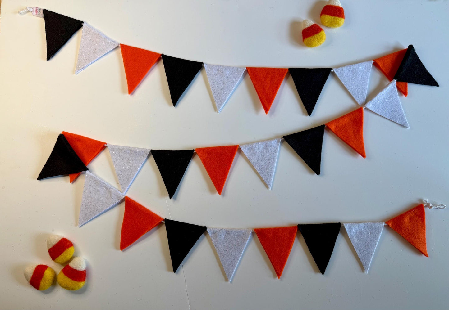 Halloween Triangle Bunting, October Colors Seasonal Flag Garland, Summerween Spooky Season Banner, 6 feet long Felt Mantel Swag