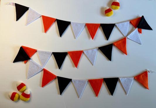 Halloween Triangle Bunting, October Colors Seasonal Flag Garland, Summerween Spooky Season Banner, 6 feet long Felt Mantel Swag
