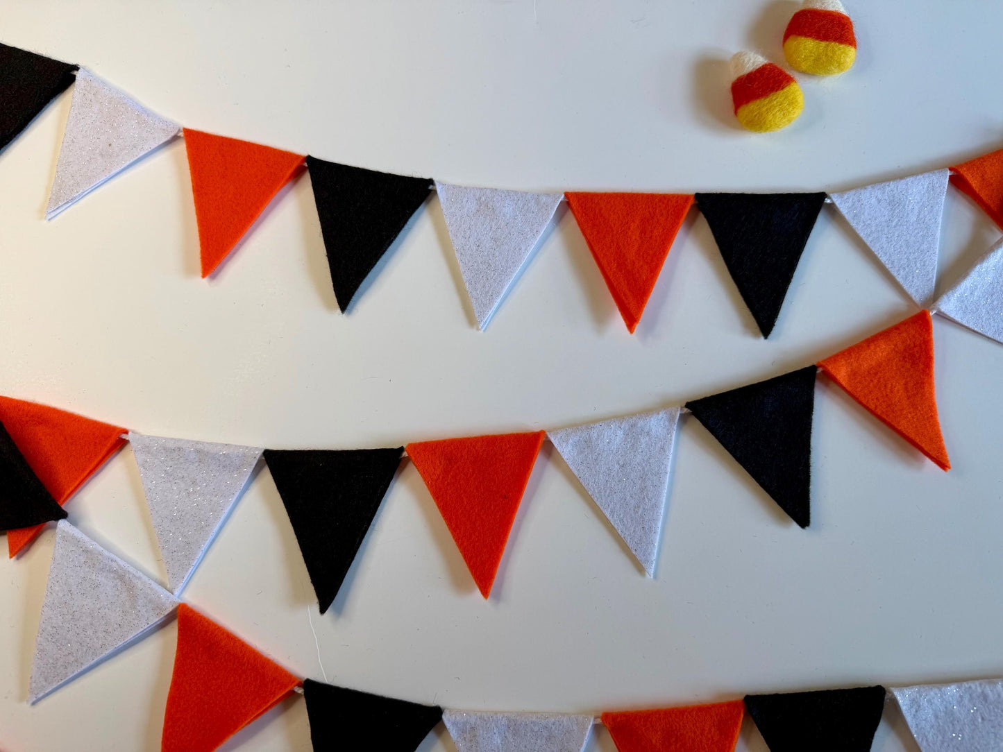 Halloween Triangle Bunting, October Colors Seasonal Flag Garland, Summerween Spooky Season Banner, 6 feet long Felt Mantel Swag