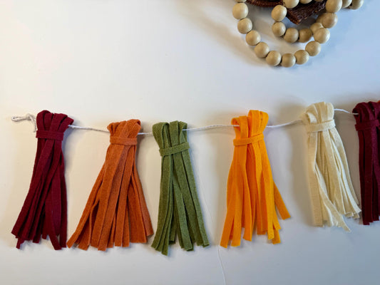 Felt Tassel Garland, Red, White & Blue Patriotic Fireplace Swag, Fringe Bunting Swag
