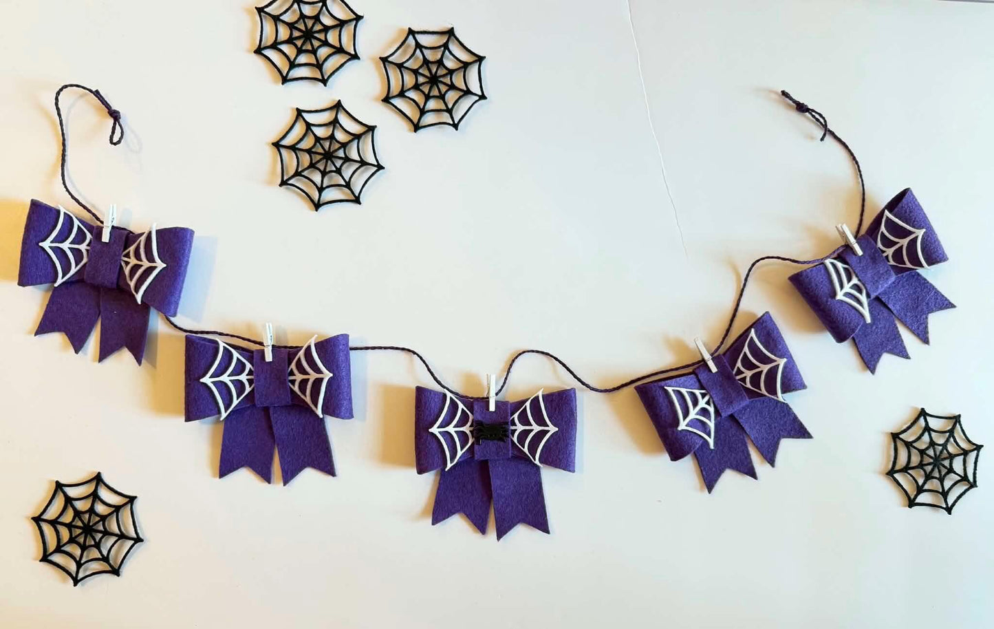 Spooky Bow Banner, Halloween Spiderweb Purple Bow Bunting, October Bow Garland for Home Decor and Parties