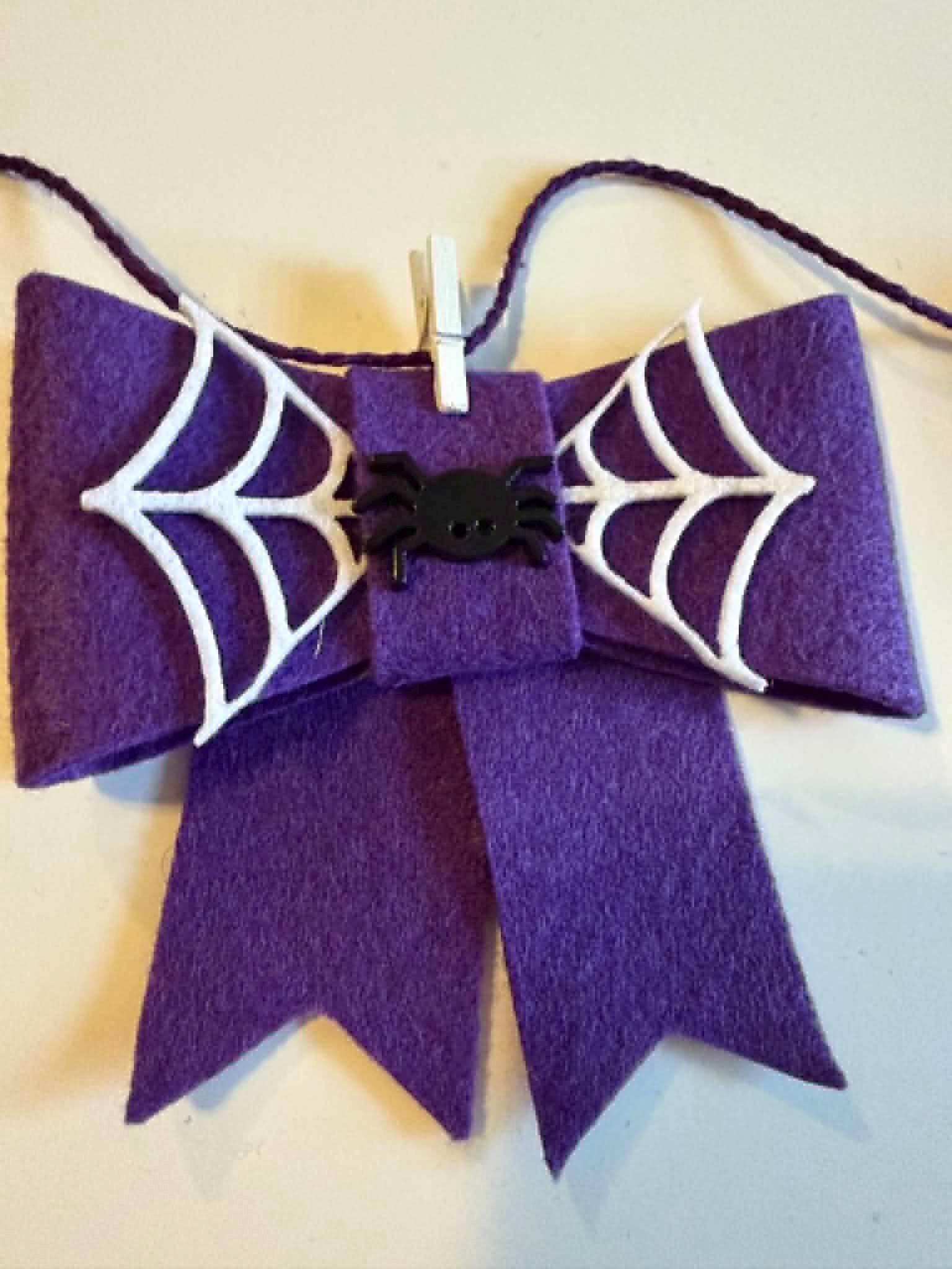 Spooky Bow Banner, Halloween Spiderweb Purple Bow Bunting, October Bow Garland for Home Decor and Parties