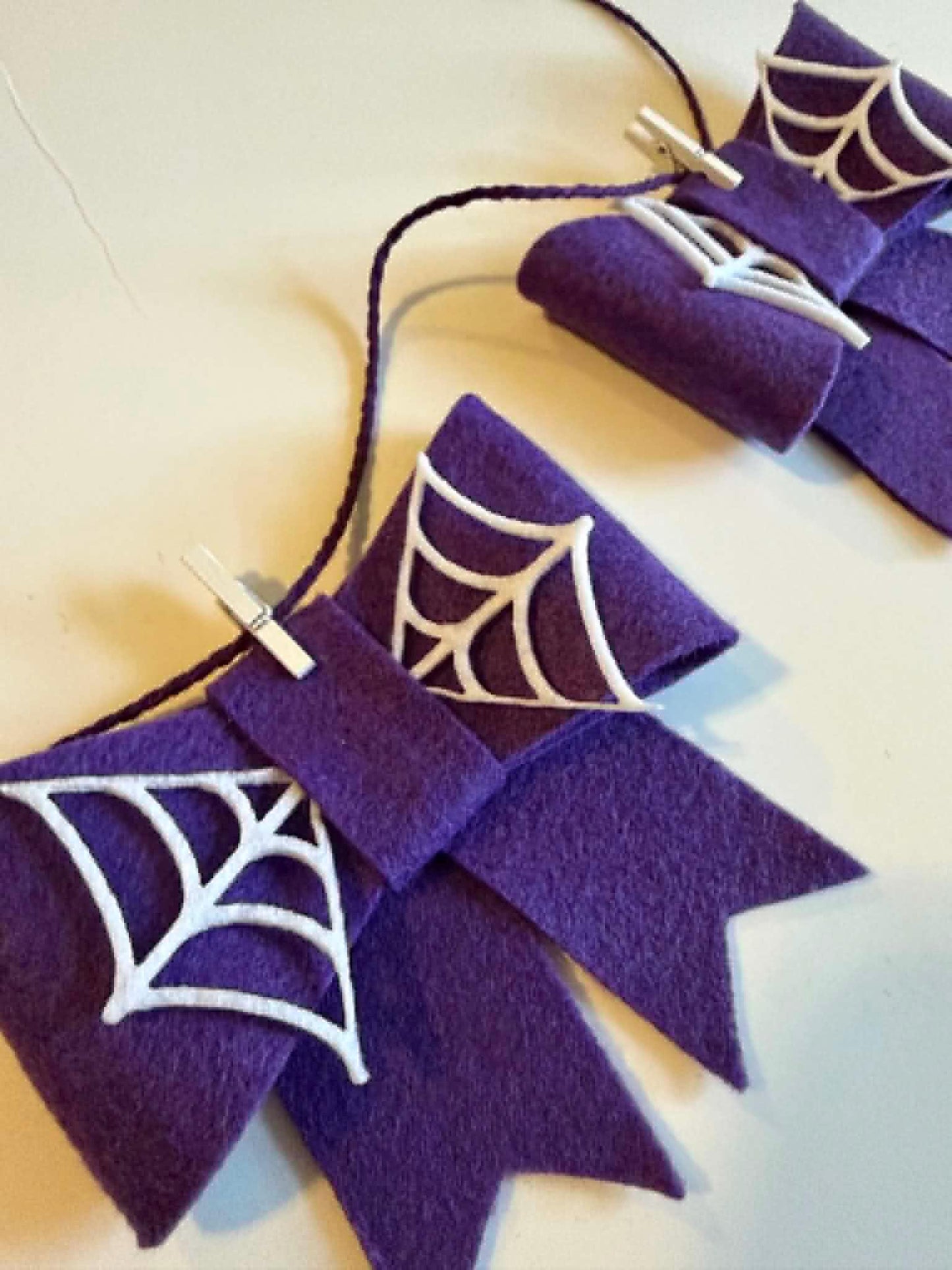 Spooky Bow Banner, Halloween Spiderweb Purple Bow Bunting, October Bow Garland for Home Decor and Parties