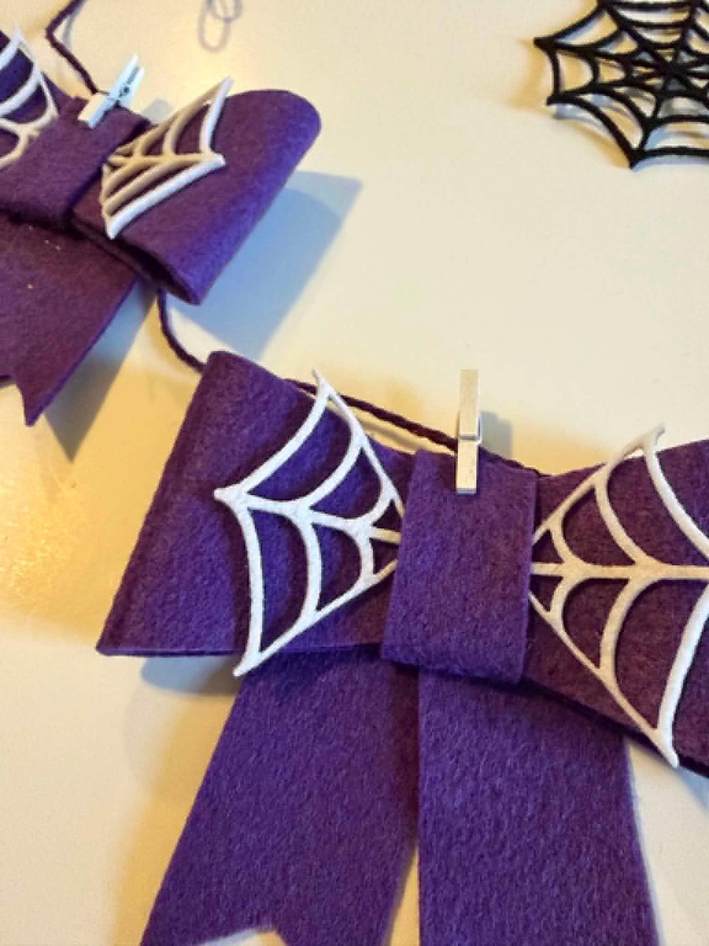 Spooky Bow Banner, Halloween Spiderweb Purple Bow Bunting, October Bow Garland for Home Decor and Parties