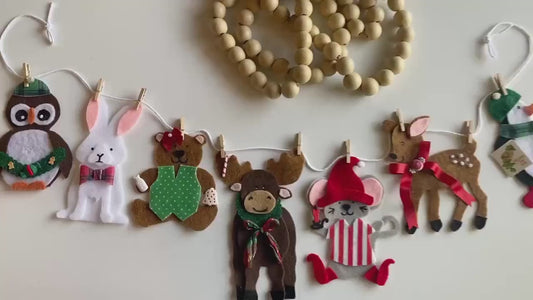 Christmas Animals Banner, Holiday Garland, December Bunting, Wall Hanging Decoration for Fireplace Mantel or Shelf