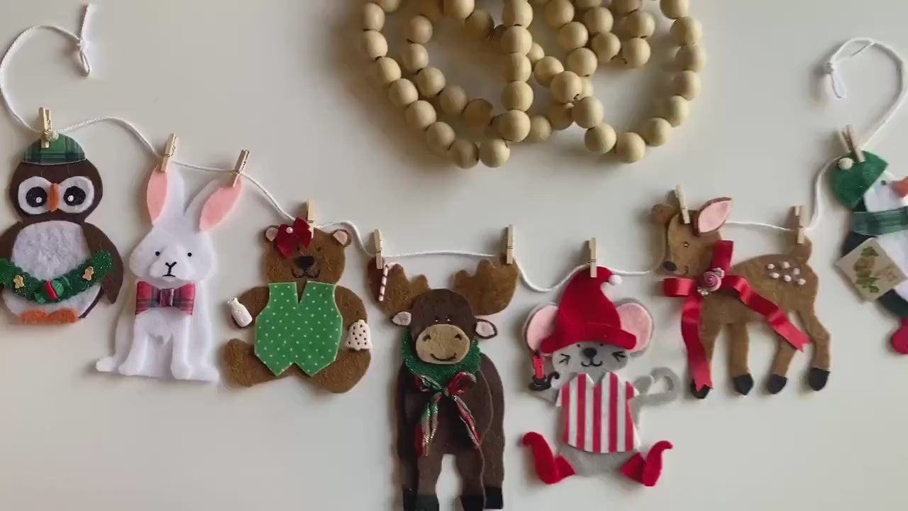 Christmas Animals Banner, Holiday Garland, December Bunting, Wall Hanging Decoration for Fireplace Mantel or Shelf