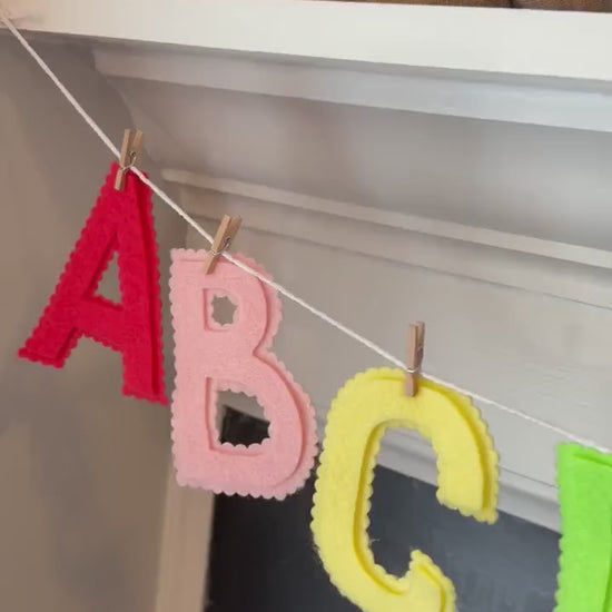 ABC Pastel Rainbow Alphabet Garland, Felt Clothesline Banner, Classroom Bunting for Decoration
