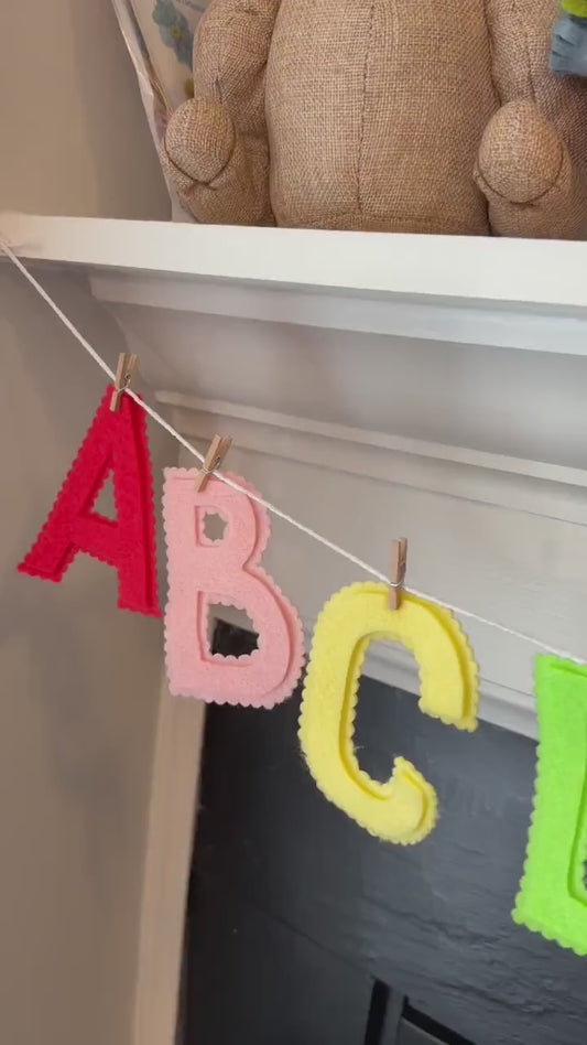 ABC Pastel Rainbow Alphabet Garland, Felt Clothesline Banner, Classroom Bunting for Decoration