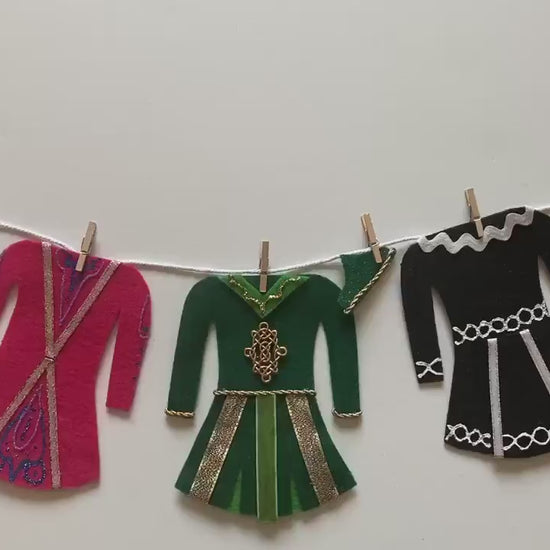 Irish Step Dancing Miniature Felt Clothesline Banner, Dancers Garland, Costume Bunting, Wall Hanging Decoration for Gift or Studio Decor